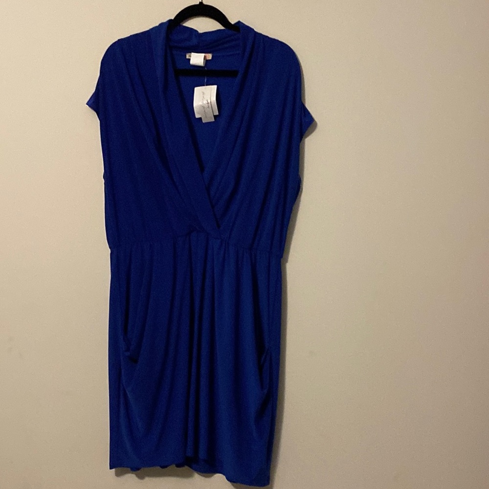 Love Squared 2X Royal Blue v-beck mini dress